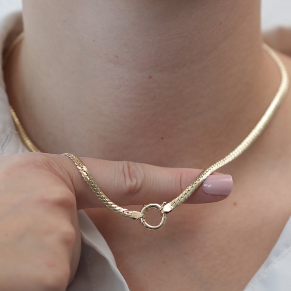 14k Gold Snake Necklace With Bolt Ring Clasp/Handmade Gold Snake Layered Necklace/Gold Snake Necklace/Christmas Gift/Unisex Layered Necklace