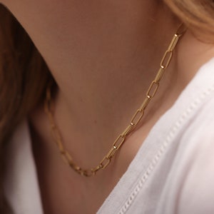 Gold Paper Clip A1 Necklace / 14k Handmade Gold Paper Clip Necklace / Gold Paper Clip Chain Available in Gold and White Gold
