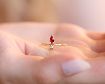14k & 18k Gold Genuine Ruby Ring / Minimal Ring / Natural Gold Ruby Ring Available in Gold, Rose Gold and White Gold / July Birthstone