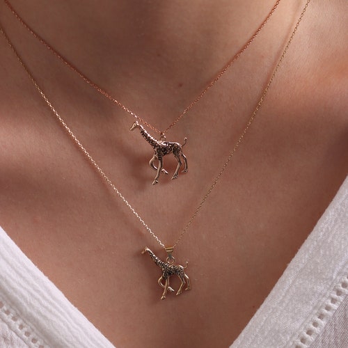 14K Gold Giraffe Necklace / Handmade 