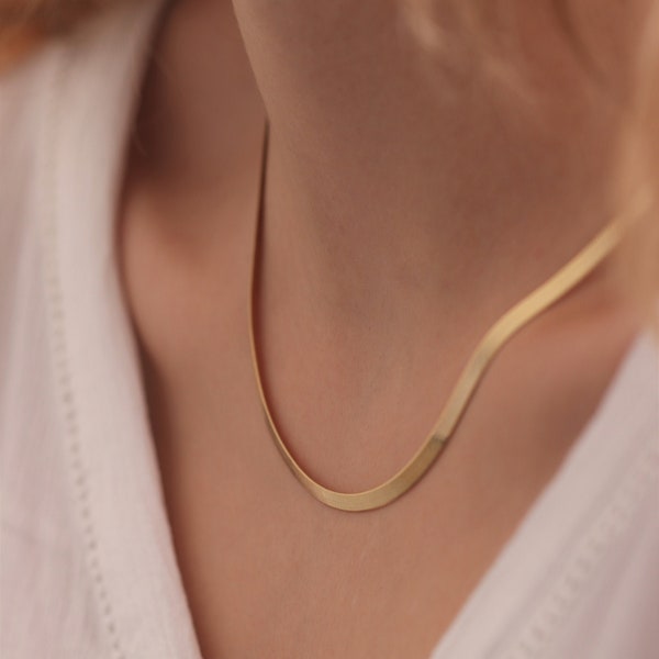 14k Gold Herringbone Necklace - 2.75MM, 3.30MM, 3.65MM OR 4MM / Handmade Herringbone Necklace Available in Gold and White Gold