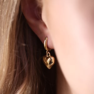 14k Gold Heart Earring Handmade Gold Heart Earring Gold Heart Earring Puffed Heart Earring