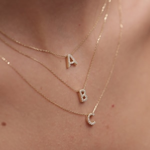 14k 18k Gold Diamond Letter Necklace / Handmade Diamond Initial Necklace / Gold Initial Necklace Available in Gold, Rose Gold and White Gold image 2