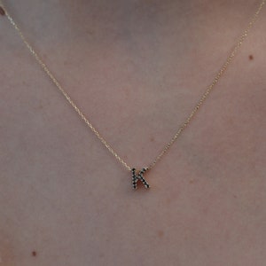 14k 18k Gold Black Diamond Letter Necklace /Handmade Diamond Initial Necklace/Gold Initial Necklace Available in Gold, Rose Gold, White Gold