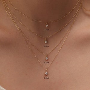 14k 18k Diamond Solitaire Necklace / Handmade Diamond Solitaire Necklace / Layered Diamond Necklace Available in Gold, Rose Gold, White Gold
