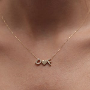 10k 14k 18k Gold Diamant Buchstaben mit Herz Halskette, handgefertigte Diamant Initialen mit Herz Halskette erhältlich in Gold, Roségold, Weißgold
