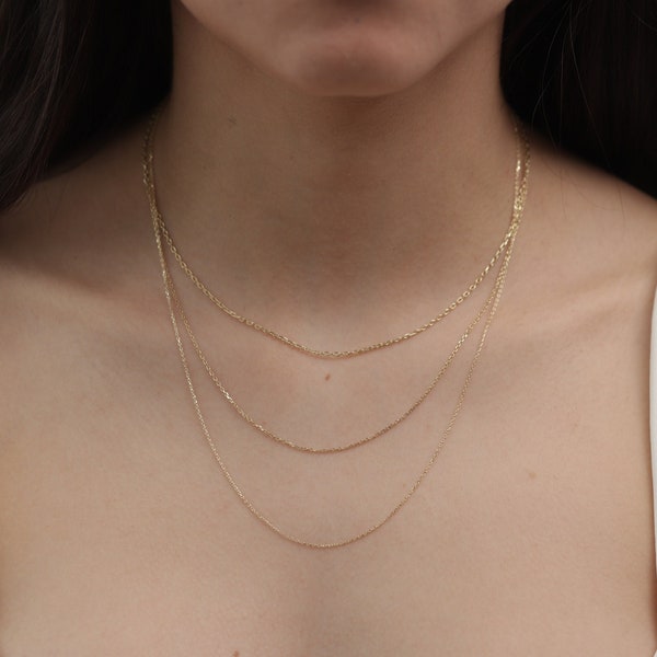 14k 18k Real Solid Gold Necklace / Solid Gold Chain in 0.84, 0.95 or 1.35MM / Gold Cable Necklace / Mothers Day Gift / Valentine's Gift