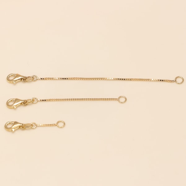 14k Solid Gold Box Link Necklace or Bracelet Extender in Lobster Claw Closure,Removal Solid Gold Box Link, Adjustable Box Link Extension