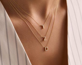 Solid Gold Diamond Letter Necklace | Personalized Initial Pendant