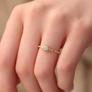 Handmade Gold Enamel Evil Eye Ring / 14k & 18k Evil Eye Ring / Evil Eye Ring Available in Gold, Rose and White Gold 画像 5