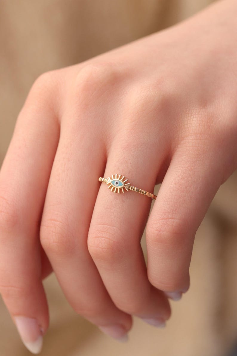 Handmade Gold Enamel Evil Eye Ring / 14k & 18k Evil Eye Ring / Evil Eye Ring Available in Gold, Rose and White Gold 画像 5