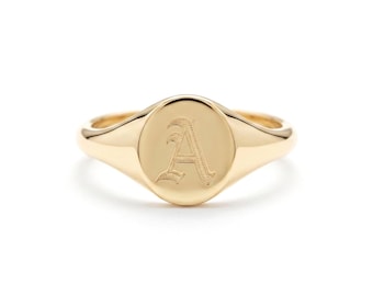 Anillo de sello ovalado con inicial en oro de 10K, 14K o 18K, anillo personalizado para el dedo meñique con monograma.