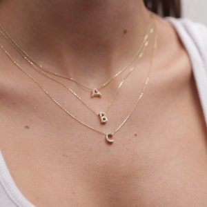 14k 18k Gold Diamond Letter Necklace / Handmade Diamond Initial Necklace / Gold Initial Necklace Available in Gold, Rose Gold and White Gold image 5