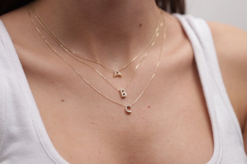 14k 18k Gold Diamond Letter Necklace / Handmade Diamond Initial Necklace / Gold Initial Necklace Available in Gold, Rose Gold and White Gold image 5