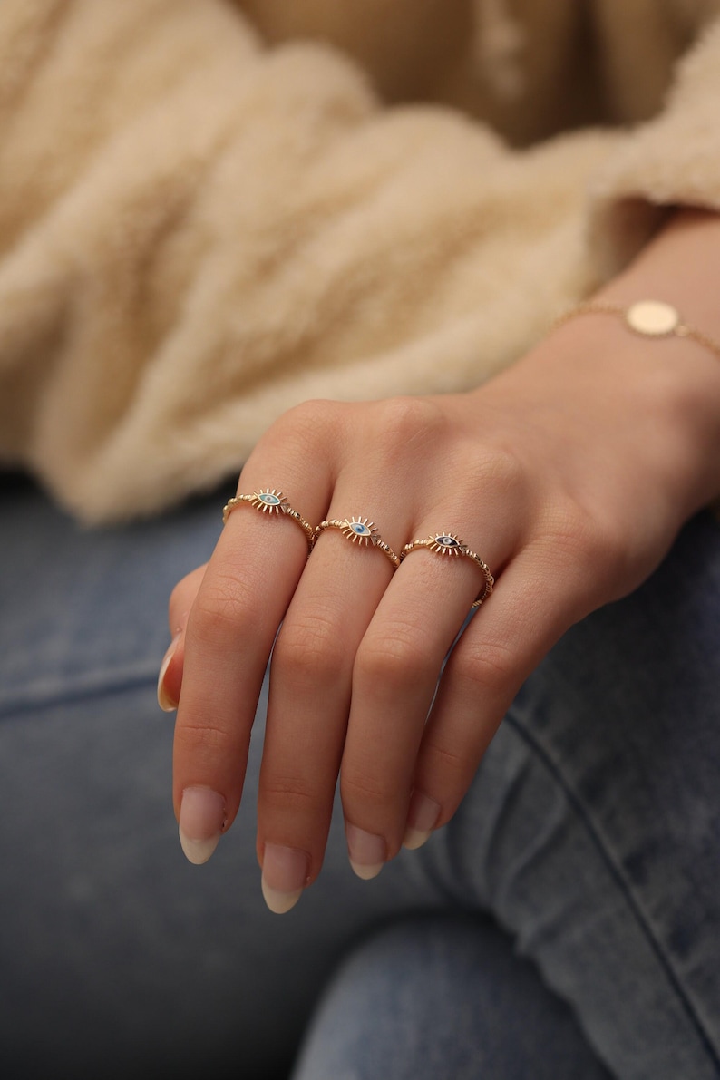 Handmade Gold Enamel Evil Eye Ring / 14k & 18k Evil Eye Ring / Evil Eye Ring Available in Gold, Rose and White Gold 画像 8
