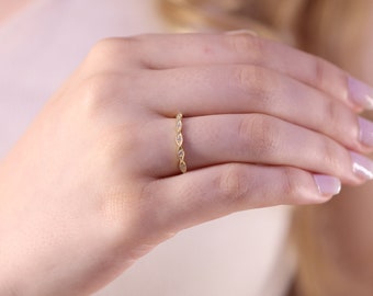 Milgrain Half Eternity Diamond Ring / Wedding Diamond  Ring / 14k & 18k Minimalist Ring Available in Gold, Rose Gold and White Gold