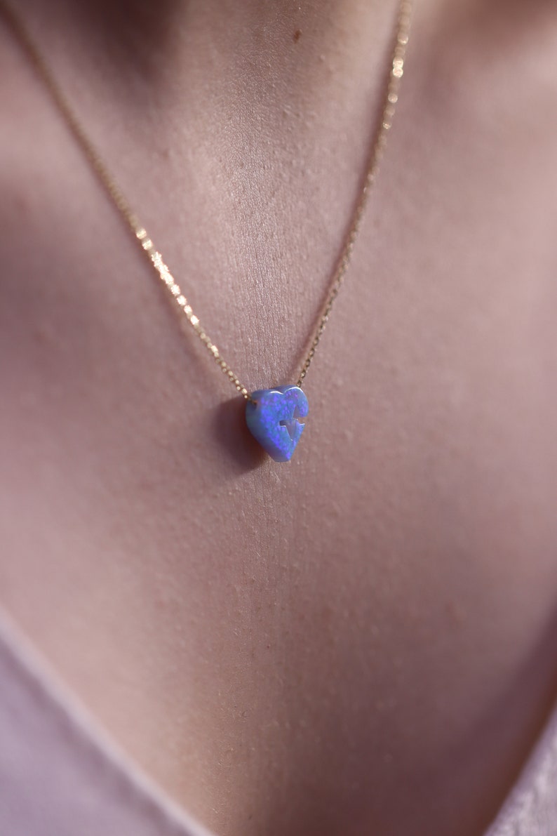 14k Gold Opal Heart Necklace Handmade Opal Heart Necklace Opal Heart Necklace Available in Gold Rose Gold White Gold