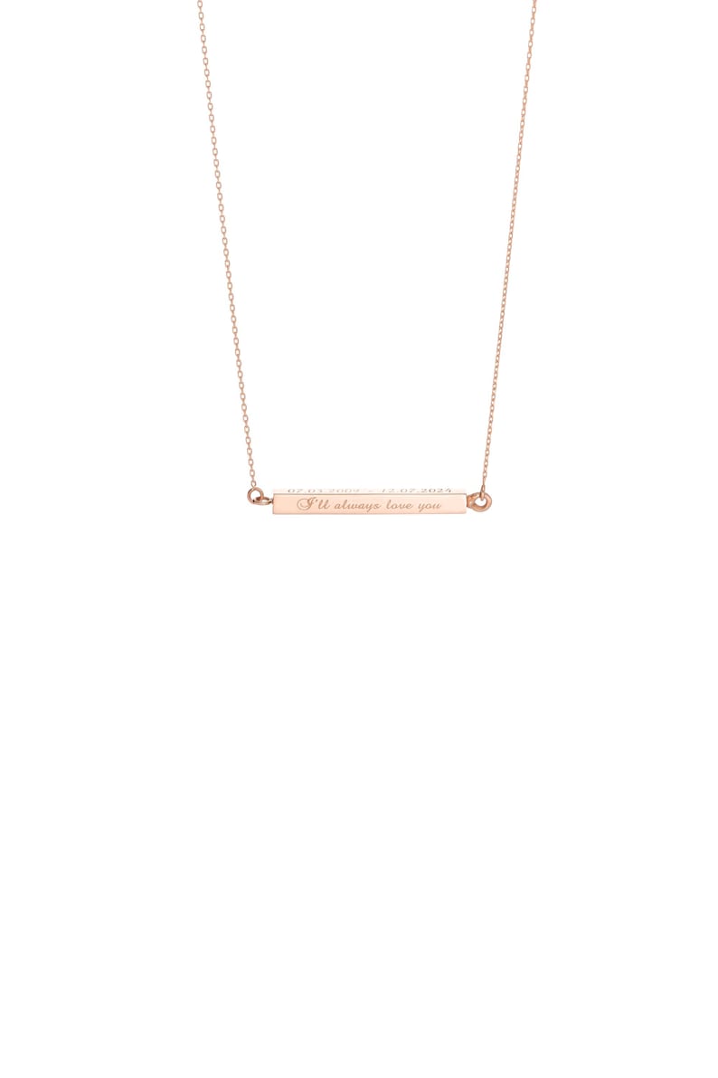 14k 18k Gold Horizontally 3D Urn Bar Necklace, Handmade Memorial Four Side Necklace, Horizontal Bar, Handwriting & Fingerprint is Available image 6