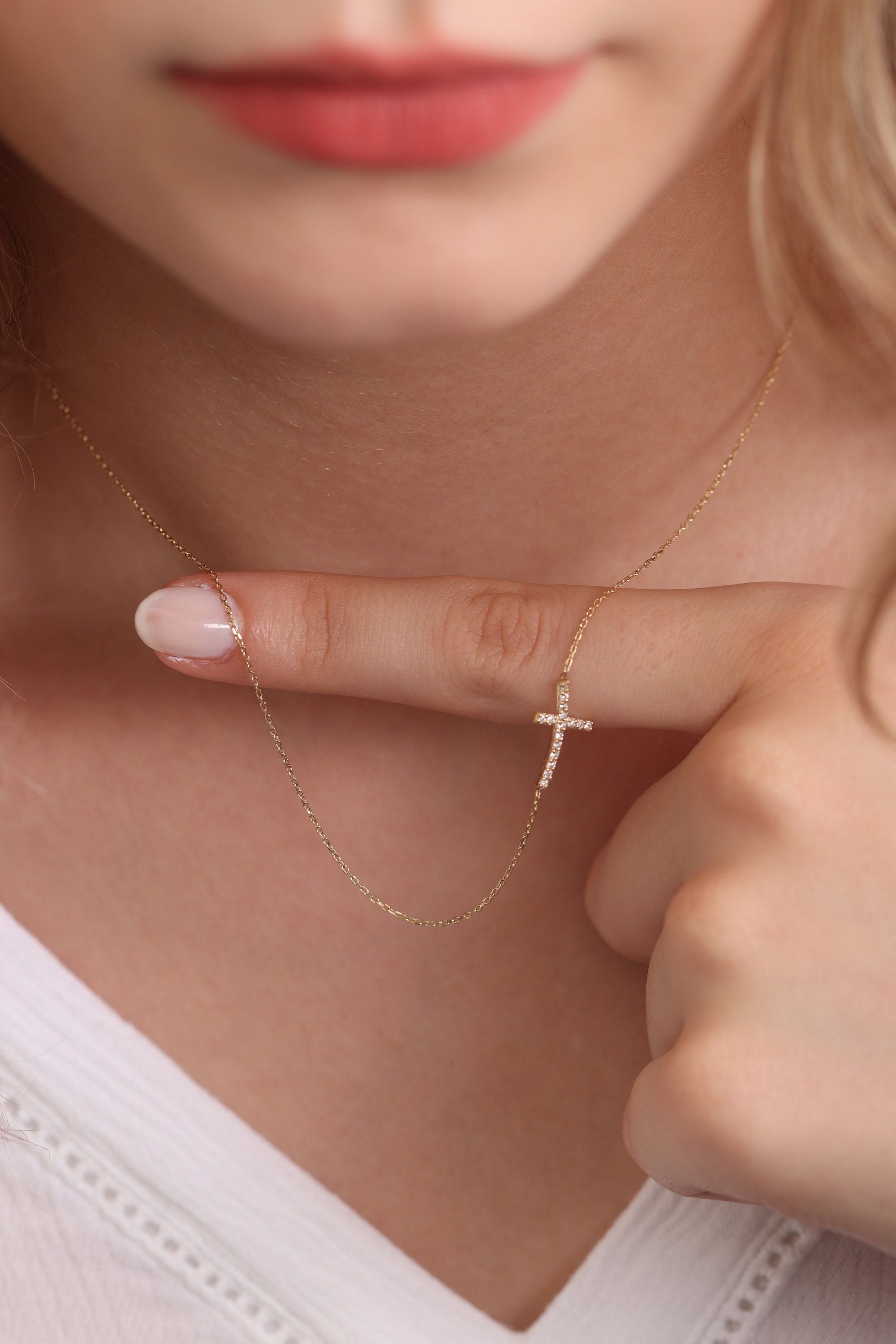 14k & 18k Diamond Gold Cross Necklace / Handmade Gold Cross