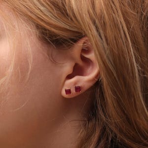 14k 18k Gold Square Ruby Earring in 5MM/ Handmade Gold Square Ruby Earring Available in Gold, Rose Gold and White Gold