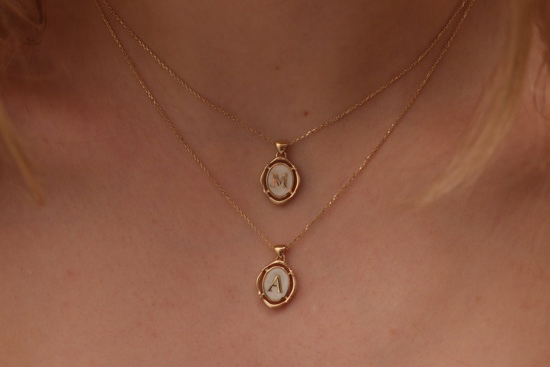 10k 14k 18k Gold Enamel Letter Necklace / Handmade Enamel Initial Necklace/Gold Initial Necklace Available in Gold, Rose Gold and White Gold 