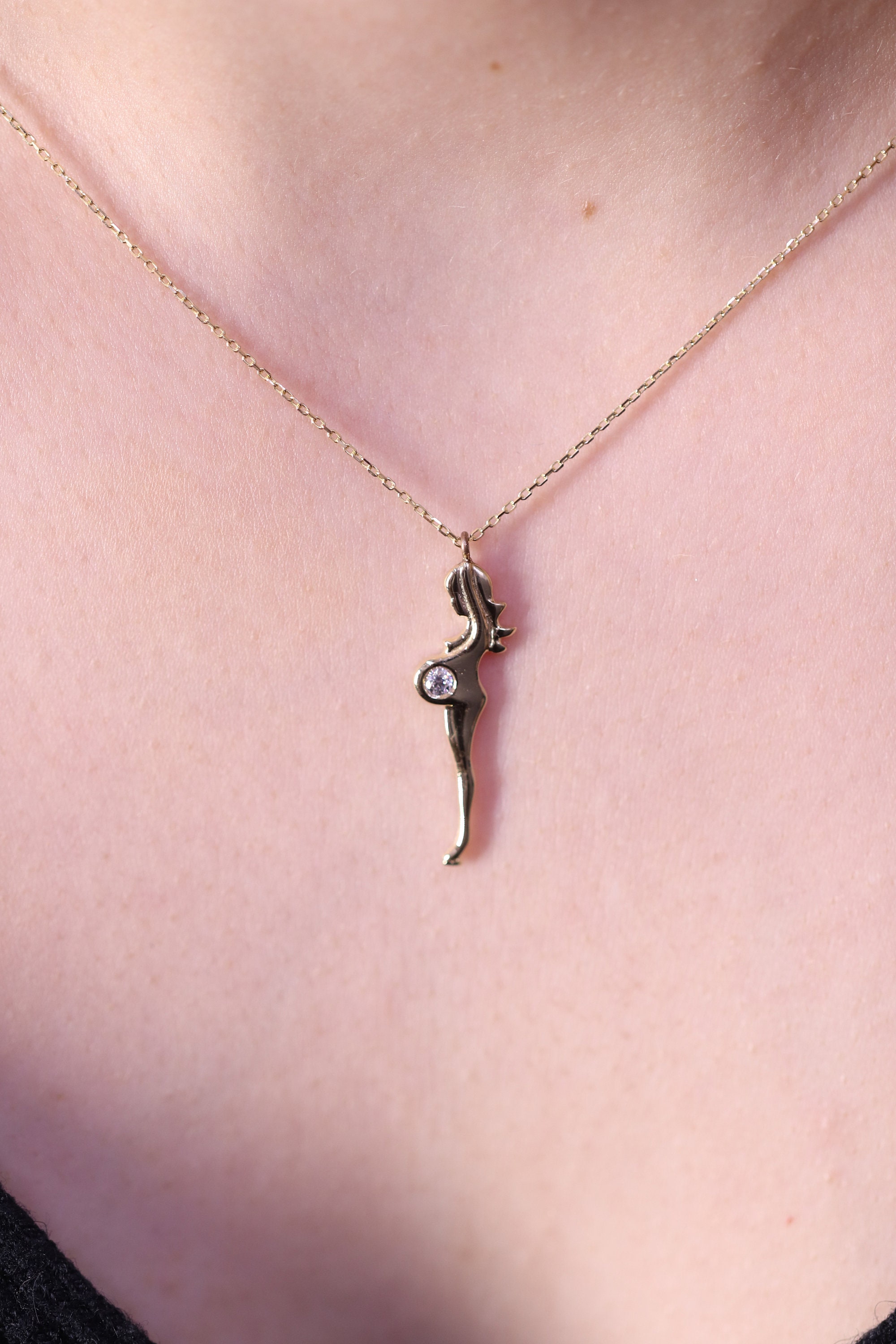 Gold Pregnant Women Necklace / Handmade Pregnant Women w Tiny Etsy