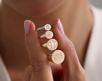 10k, 14k, 18k Gold Engraved Signet Ring, Handmade Signet Ring, Gold Signet Ring, Gold Pinky Ring, Signet Ring for Men, Women, Model HOLLO