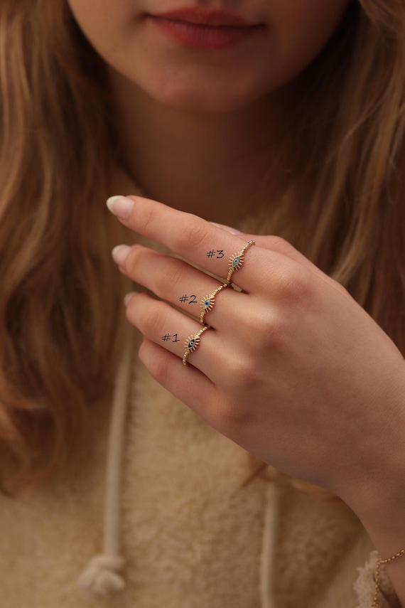 Handmade Gold Enamel Evil Eye Ring / 14k & 18k Evil Eye Ring / Evil Eye Ring Available in Gold, Rose and White Gold