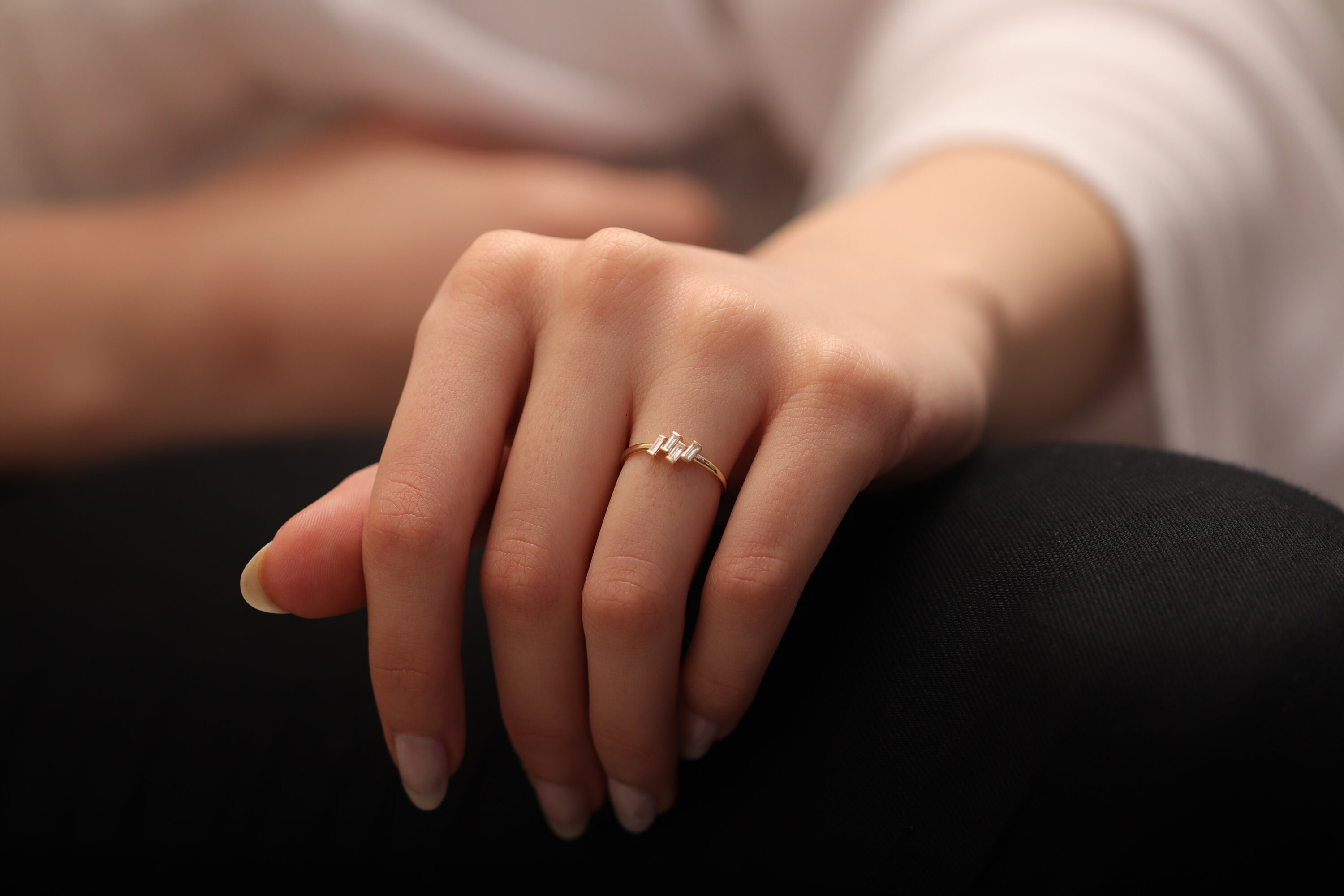 K18・K14・4点 まとめ売り 14k 18k Gold Four Baguette Diamond Ring/hand-made Baguette