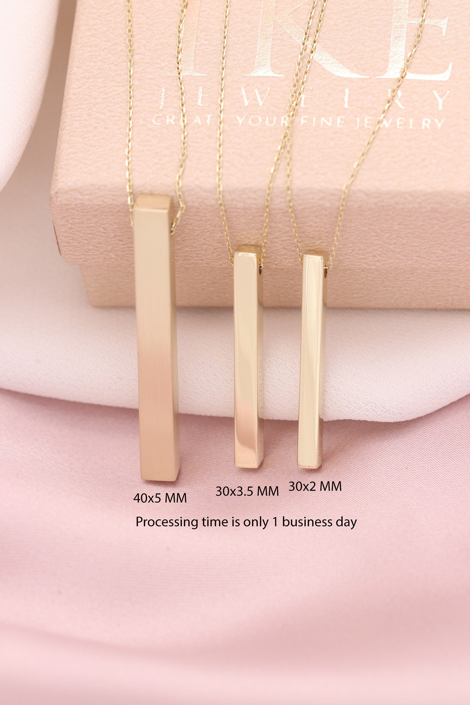 Handmade Gold Bar Necklace / 14k Four Sided Engraved Necklace / 3D Go…