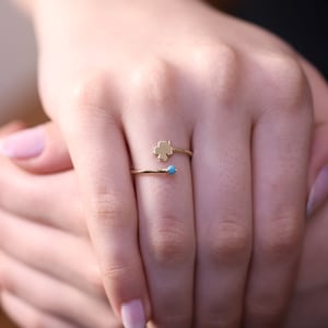 Gold Clover Ring / Gold Four Leaf Ring / Handmade Good Luck Ring / Stacking Ring / 14k & 18k Gold Clover Ring