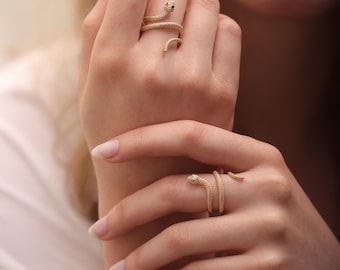 14k & 18k Gold Snake Ring / Handmade Black or Blue Eye Snake Ring / Gold Snake Ring Available in Gold, Rose and White Gold