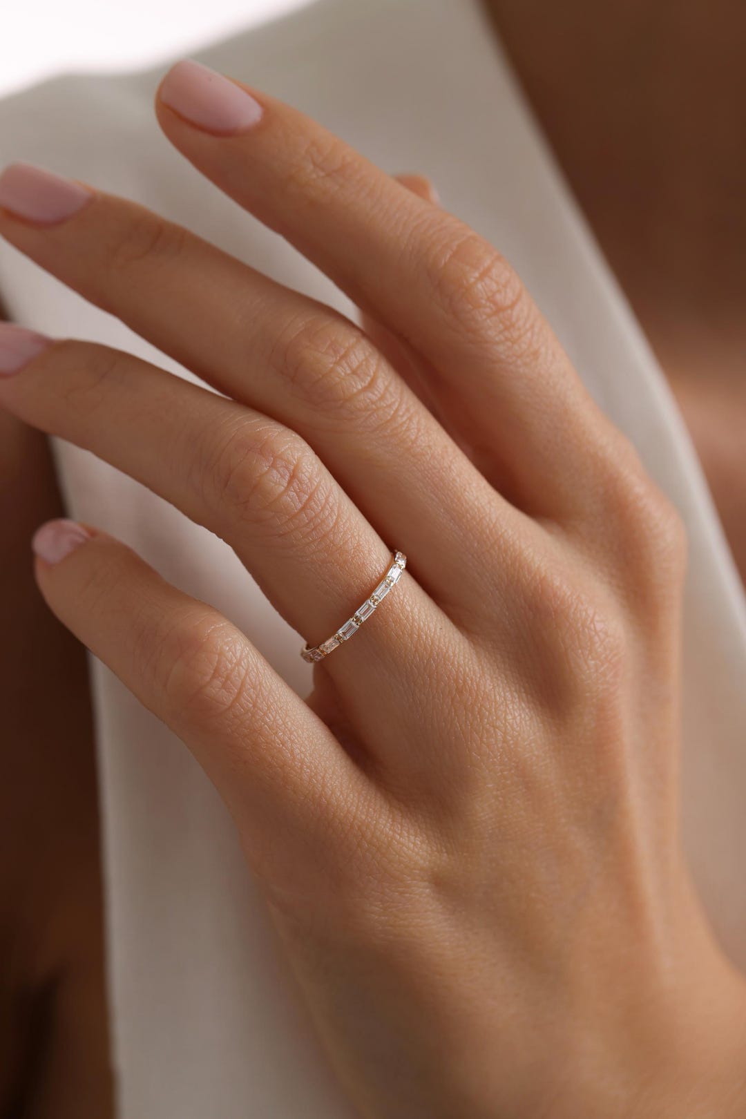 Minimal Baguette Center Half Eternity Ring in 14K Gold
