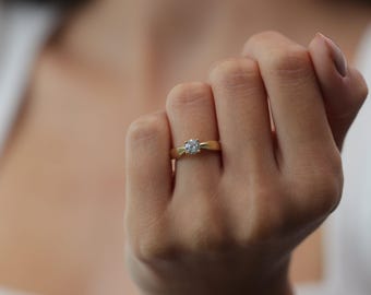 Lab Diamond Solitaire Ring - Solid Gold Minimalist Engagement Jewelry