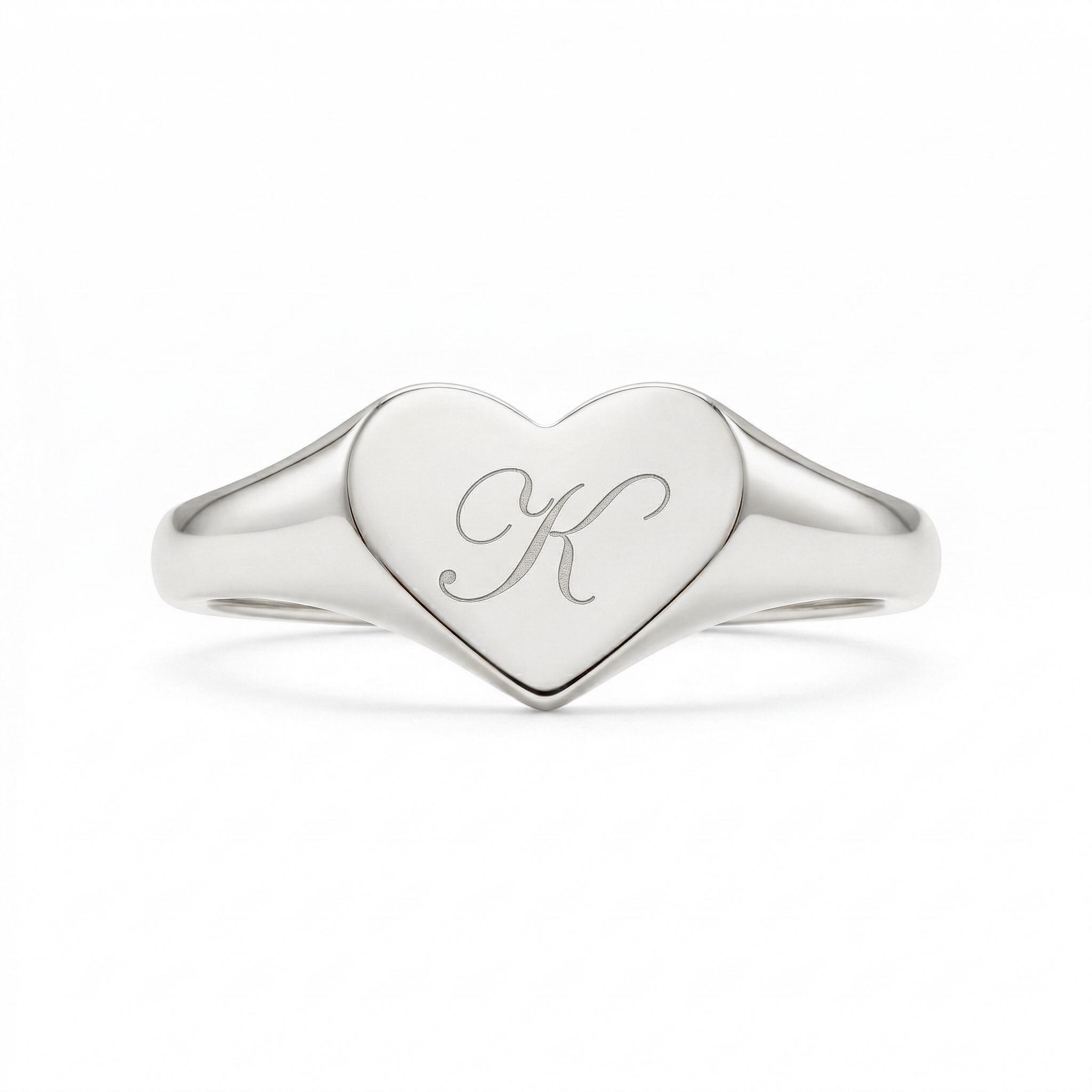 14K Gold Engraved Heart Ring Personalized Initial Signet Etsy 14K Gold Engraved Heart Ring Personalized Initial Signet Etsy