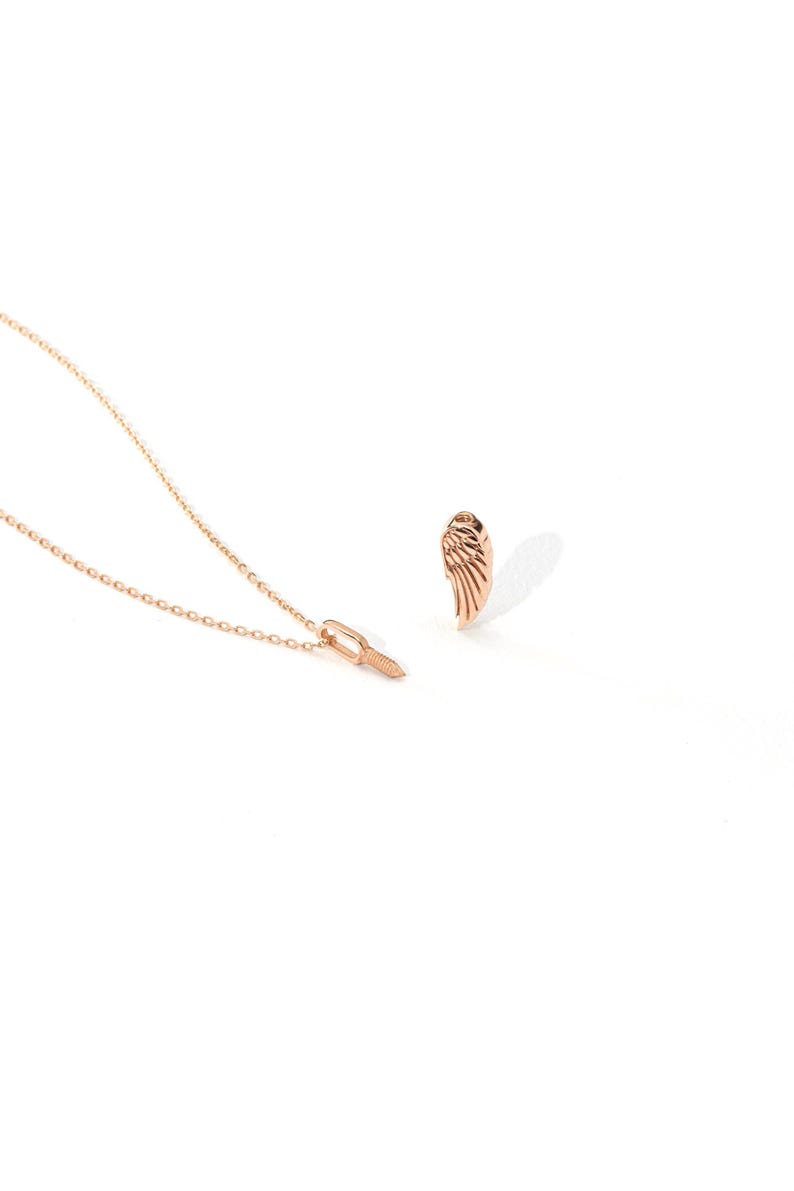 14K Solid Gold Angel Wing Urn Necklace for Ashes - Personalized Cremation Pendant - Angel Wings Memorial Jewelry for Loss of Loved One image 7