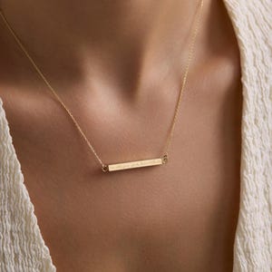 14k 18k Gold Horizontally 3D Urn Bar Necklace, Handmade Memorial Four Side Necklace, Horizontal Bar, Handwriting & Fingerprint is Available image 2