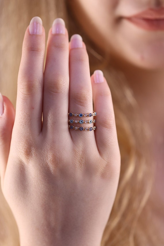 Buy Glamlife Anti Tarnish Evil Eye Ring V Shaped Open Adjustable Ring For  Women and Girls (Gold) at Amazon.in