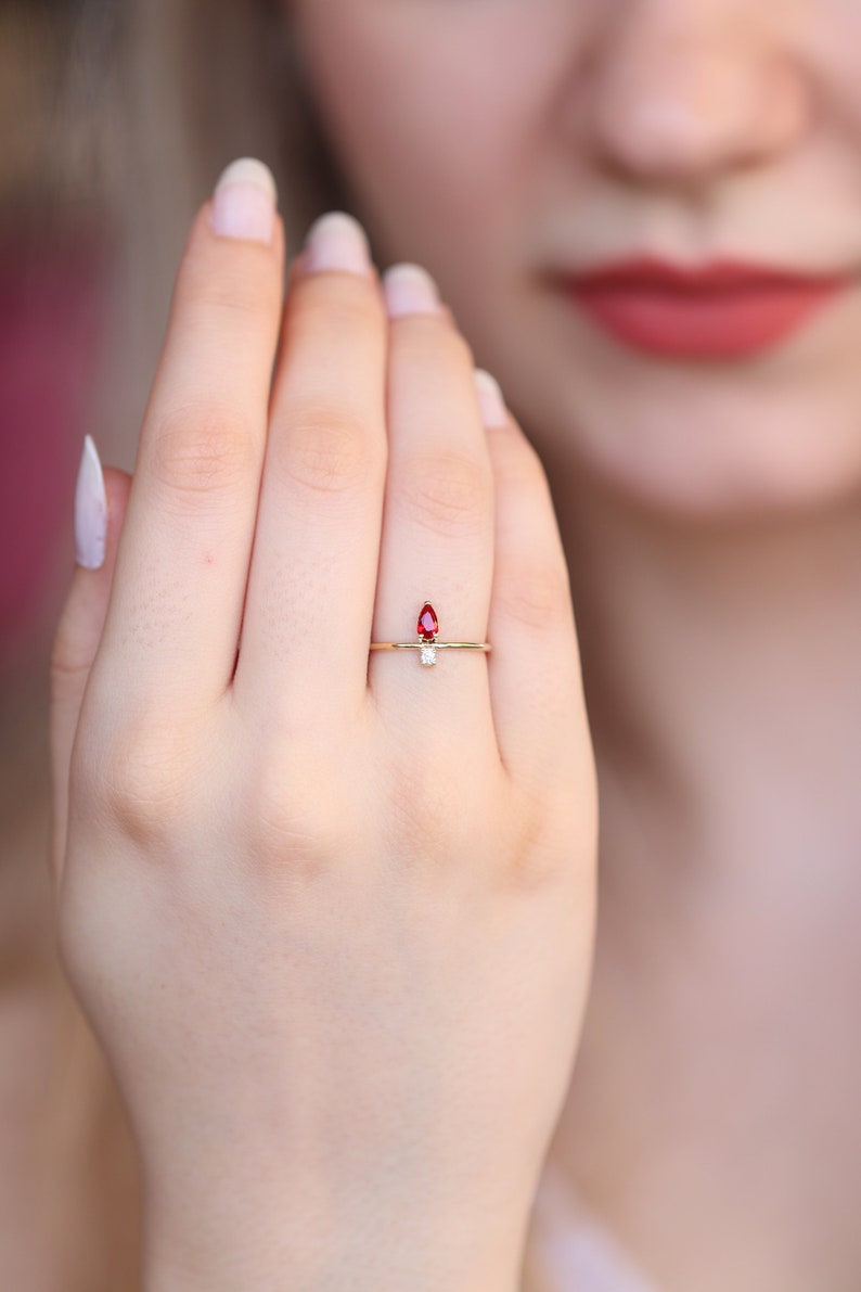 14k & 18k Gold Genuine Ruby Ring / Minimal Ring / Natural Gold Ruby ...