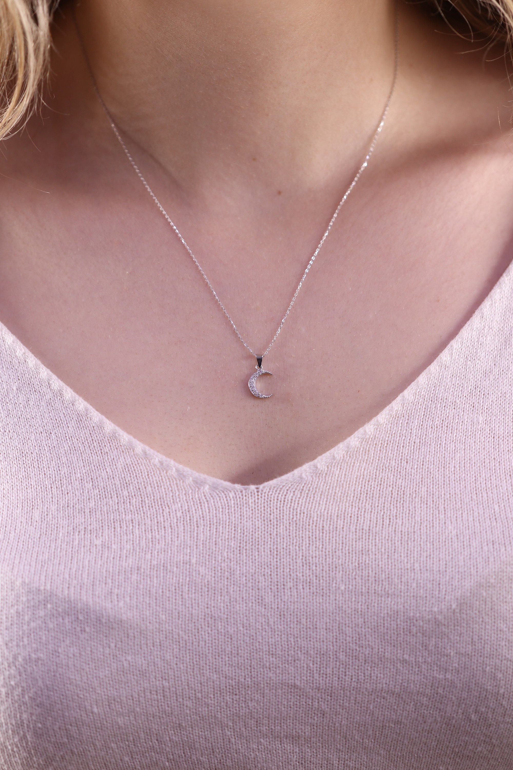 14k Gold Moon Necklace / Handmade Moon Necklace / Gold Moon Necklace Available in Gold, Rose Gold, White Gold