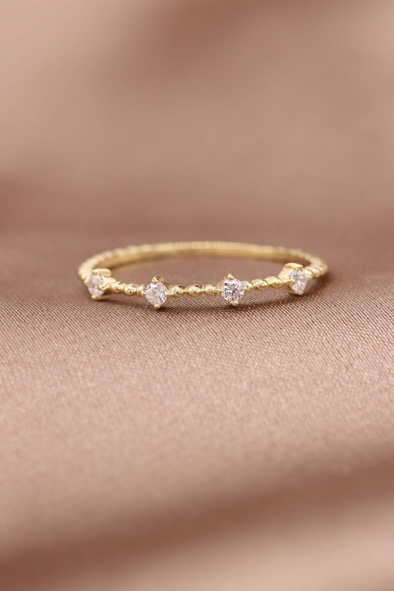 4 Stone Diamond Wedding Ring / Engagement Diamond Ring / 14k & 18k Gold Minimalist Ring Available in Gold, Rose Gold and White Gold image 2