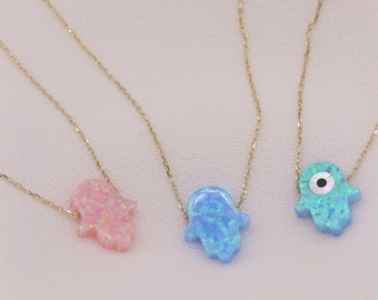 14k Gold Opal Hamsa Necklace / Handmade Opal Hamsa Necklace / Opal Hamsa Necklace Available in Gold, Rose Gold, White Gold