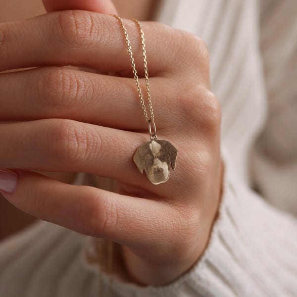 Collar de perro de oro macizo de 10k, 14k y 18k, colgante de perro de oro hecho a mano, collar de cachorro personalizado, regalo para amantes de los perros, joyería de perro con corazón delicado, regalo