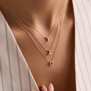 14k 18k Gold Diamond Letter Necklace / Handmade Diamond Initial Necklace / Gold Initial Necklace Available in Gold, Rose Gold and White Gold