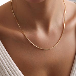 14k Solid Gold 1.5MM Box Chain Necklace, Simple Layering Necklace, Womens Link Chain, Real Gold Stackable Chain, Minimalist,Dainty Jewelry