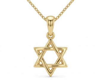 14K Gold Star of David Necklace Minimal Jewish Star Pendant