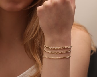 14k Gold Curb Chain Bracelet- Anklet / Handmade Curb Bracelet- Anklet / Only Curb Chain Available in Gold and White Gold