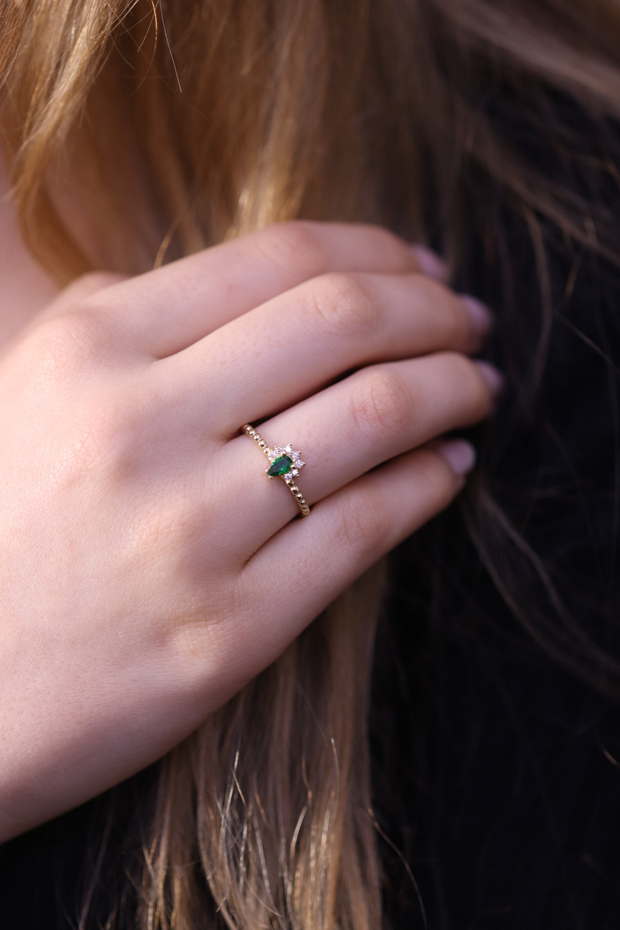 14k&18k Pear Cut Emerald Ring  Genuine Emerald Ring  Gold Emerald Ring Green Emerald Ring Available in Gold Rose Gold and White Gold
