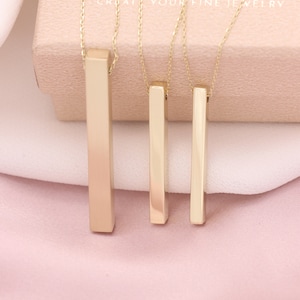 14k Handmade Gold Bar Necklace / Four Sided Engraved Necklace / 3D Gold Bar Necklace / Christmas Gift / Mothers Day Gift