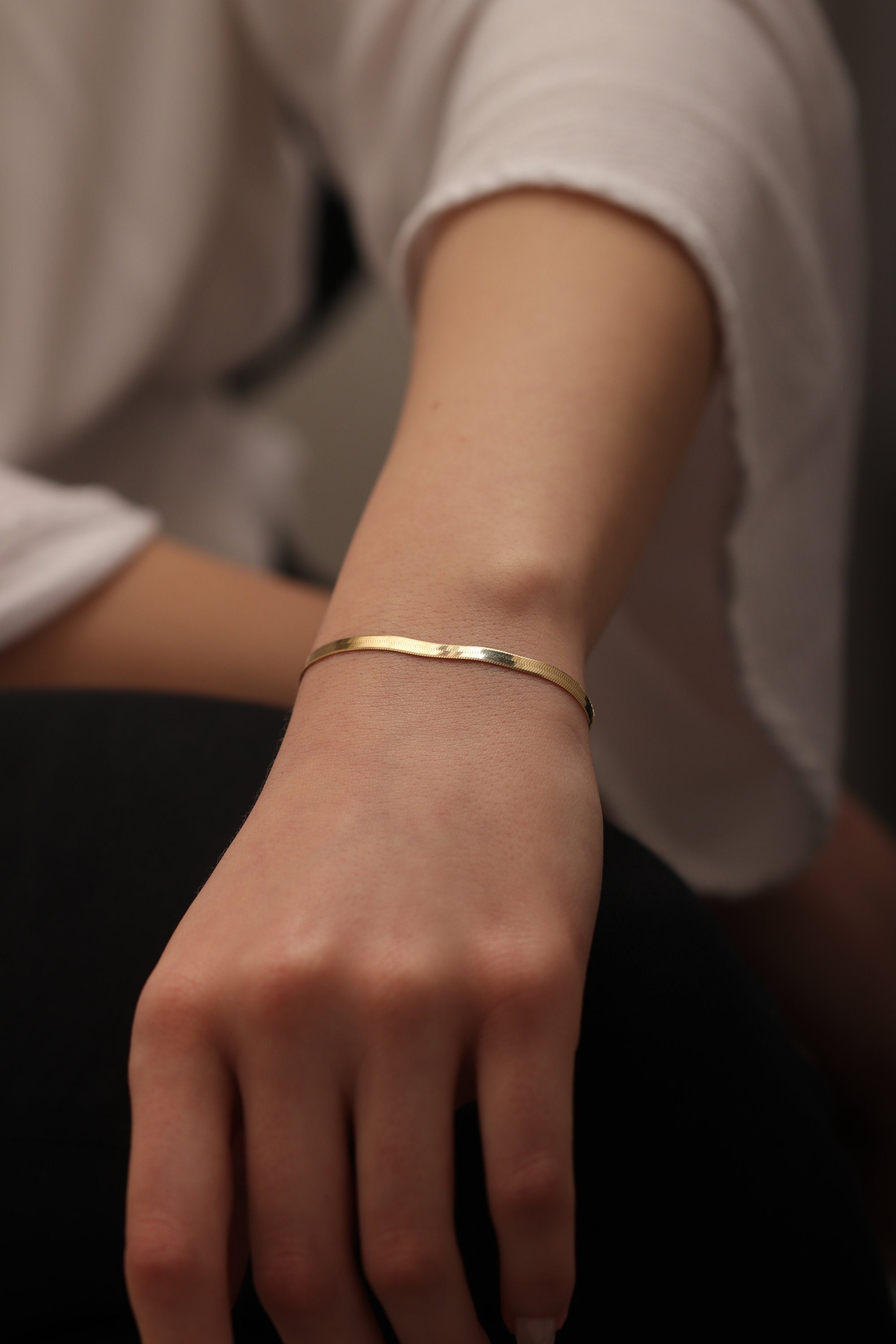 14k gold cheap herringbone anklet